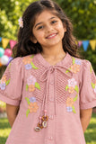 Girls Peach With Multicolour Floral Embroidered Co-Ord Set