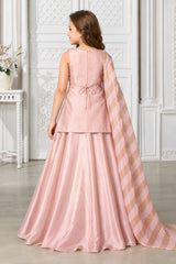 Girls Elegant Pink & Gold Embroidered Lehenga Choli Set