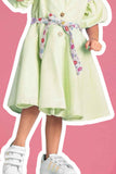 Pista Green Casual Frock With Embroidered For Girls