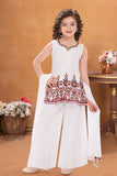 White Sequin Embroidered Palazzo Set with Dupatta For Girls