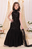 Girls Heavy Sequin Embroidered Black Fishcut Mermaid Lehenga Choli Set With Dupatta