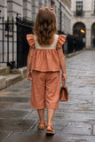 Rust Orange Lace Yoke Top and Capri Co-Ord Set