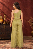 Girls Green One-Shoulder Bead And Sequin Embroidered Palazzo Set