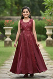 Designer Maroon Embroidered Royal Party Gown For Girls