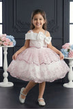 Pink Sequin Layered Ruffle Party Wear Frock With Statement Bow For Girls
