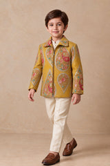 Boys Mustard Yellow Embroidered Jodhpuri Suit