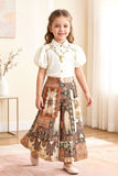 Elegant Ivory Top And Ethnic Print Wide-Leg Co-Ord Set for Girls