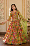 Green Floral Printed Lehenga Choli Set with Dupatta