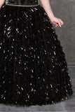 Midnight Sparkle Black Sequin Off-Shoulder Party Gown For Girls