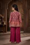 Girls Maroon Embroidered Palazzo Set with Ethnic Jacket