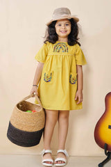 Stylish Yellow Casual Frock With Embroidery For Girls