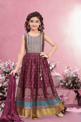 Wine Embroidered And Mirror Work Anarkali For Girls