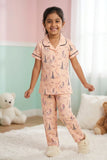 Girls Peach Paris Print  Night Suit Set