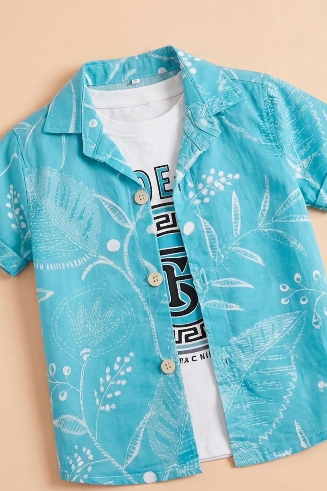 Boys Blue Shorts Set with Printed Shirt And Graphic T-Shirt