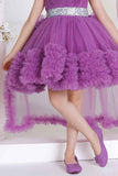 Purple Ruffle Party Frock With Bow Embellishment For Girls