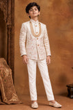 Ivory Embroidered Sherwani Set With Tailored Pants For Boys