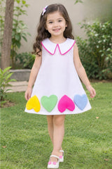 Girls White Heart Applique Party Frock