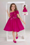 Rani Pink Party Frock With Sequin Bow And 3D Flower Detail For Girls