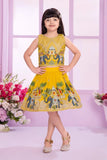 Royal Elephant Motif Yellow Embroidered Ethnic Skirt & Top Set For Girls