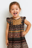 Boho Print Sequin Embroidered Flutter Sleeve Dress For Girls