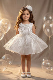 Girls White 3D Floral Party Dress