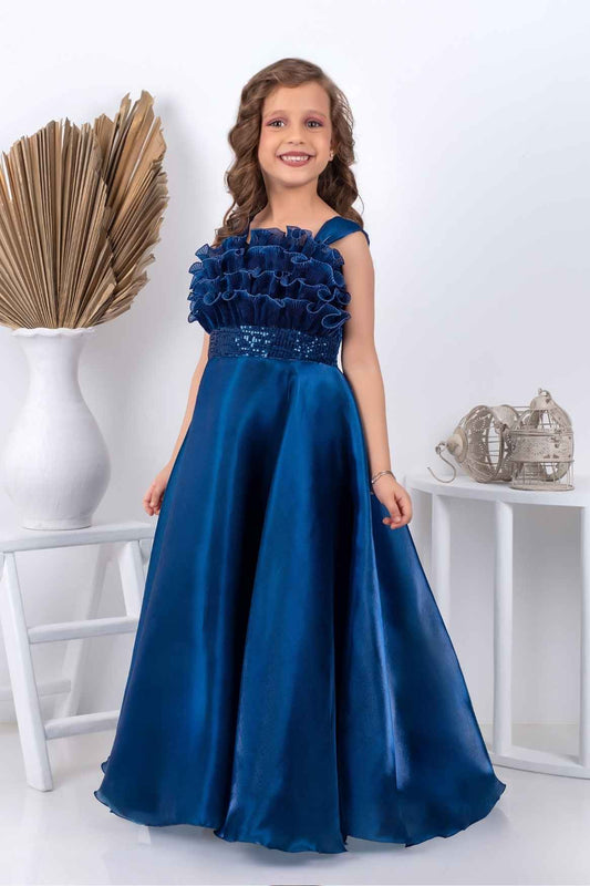 Designer Teal Blue Sequins Work Party Wear Gown For Girls