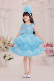 Sky Blue Sequined Tulle Party Wear Frock for Girls