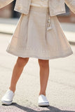 Beige Embroidered Jacket & Skirt Co-ord Set For Girls
