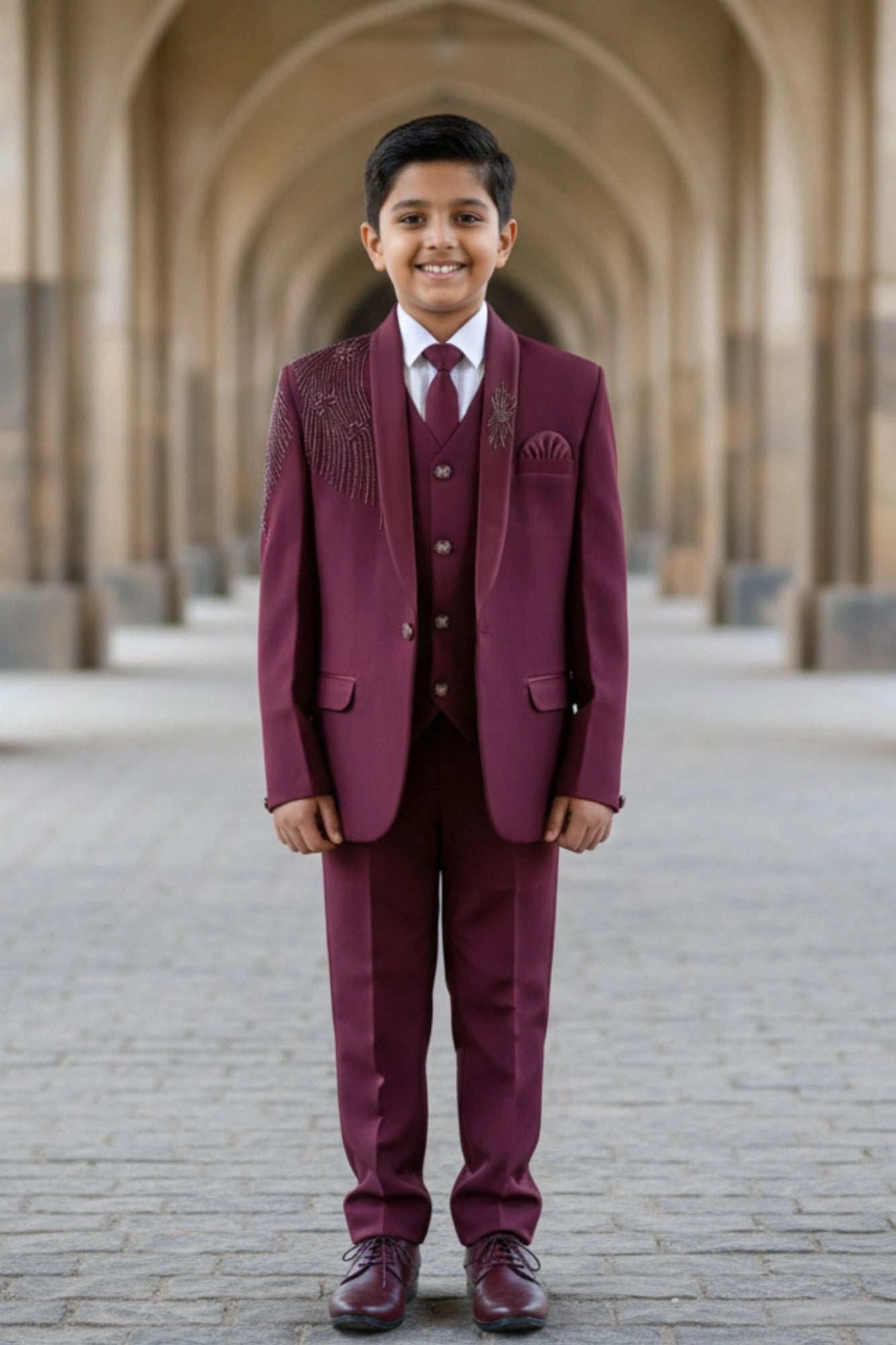 Maroon Premium Boys 5-Piece Suit Set For Boys