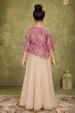Mauve Floral Embroidered Palazzo Set For Girls