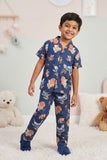 Boys Navy Blue Animal Print Night Suit Set