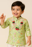 Pista Green Patchwork-Style Kurta with Cream Dhoti Set