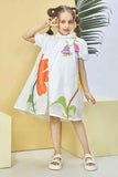 White Colorful Floral Printed Dress For Girls