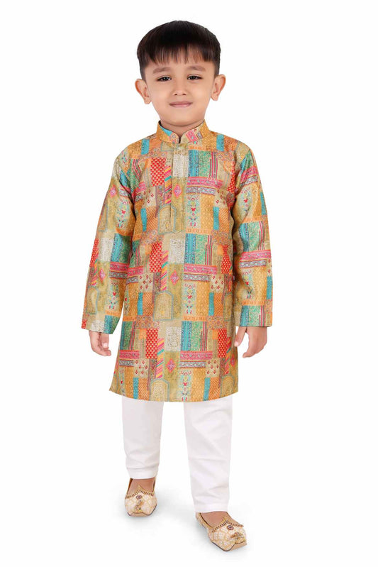 Multicolor Printed And Sequin Work Kurta Set For Boys