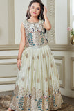 Off-White Lehenga Choli with Peacock Embroidery For Girls