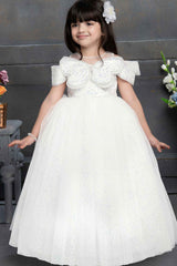 White Gown Embellished With Butterfly And Stone For Girls