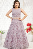 Onion Pink Embroidered Lehenga Choli with Sequin Work For Girls