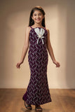 Wine and Silver Leaf Sequin Party Wear Gown With 3D Bow Appliqué For Girls