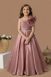 Designer Fawn Floral Appliqué Party Wear Gown For Girls