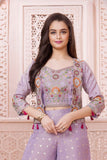 Designer Purple Embroidered Palazzo Set with Jacket For Girls