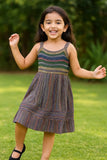 Multicolor Stripe Summer Dress with Shimmer Yoke For Girls