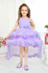 Lavender Multilayered Frock With Floral Embellished For Girls