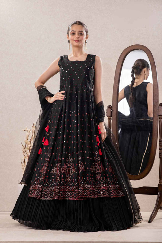 Black Sequin And Mirror Work Lehenga Choli Set For Girls