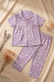 Lavender Unicorn And Cloud Print Night Suit Set For Girls