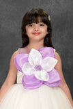 Off-White and Lavender High-Low Party Frock with 3D Flower Appliqué For Girls