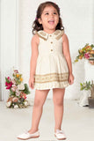 Chic Beige Sleeveless And Thread Embroidered Dress For Girls