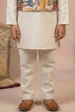 Ivory Kurta Pyjama Set with Tropical Printed Nehru Jacket For Boys