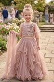 Dusty Pink Floral Ruffle Lehenga Choli for Girls