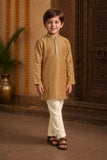 Boys Ethnic Gold Crushed Tissue Embriodered Kurta Pajama Set
