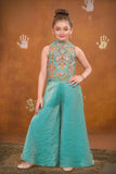Sea Green Embroidered Palazzo Set For Girls